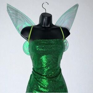 New Medium Sequin Tinkerbell Strapless Dress Costume w/ Wings Cosplay Halloween